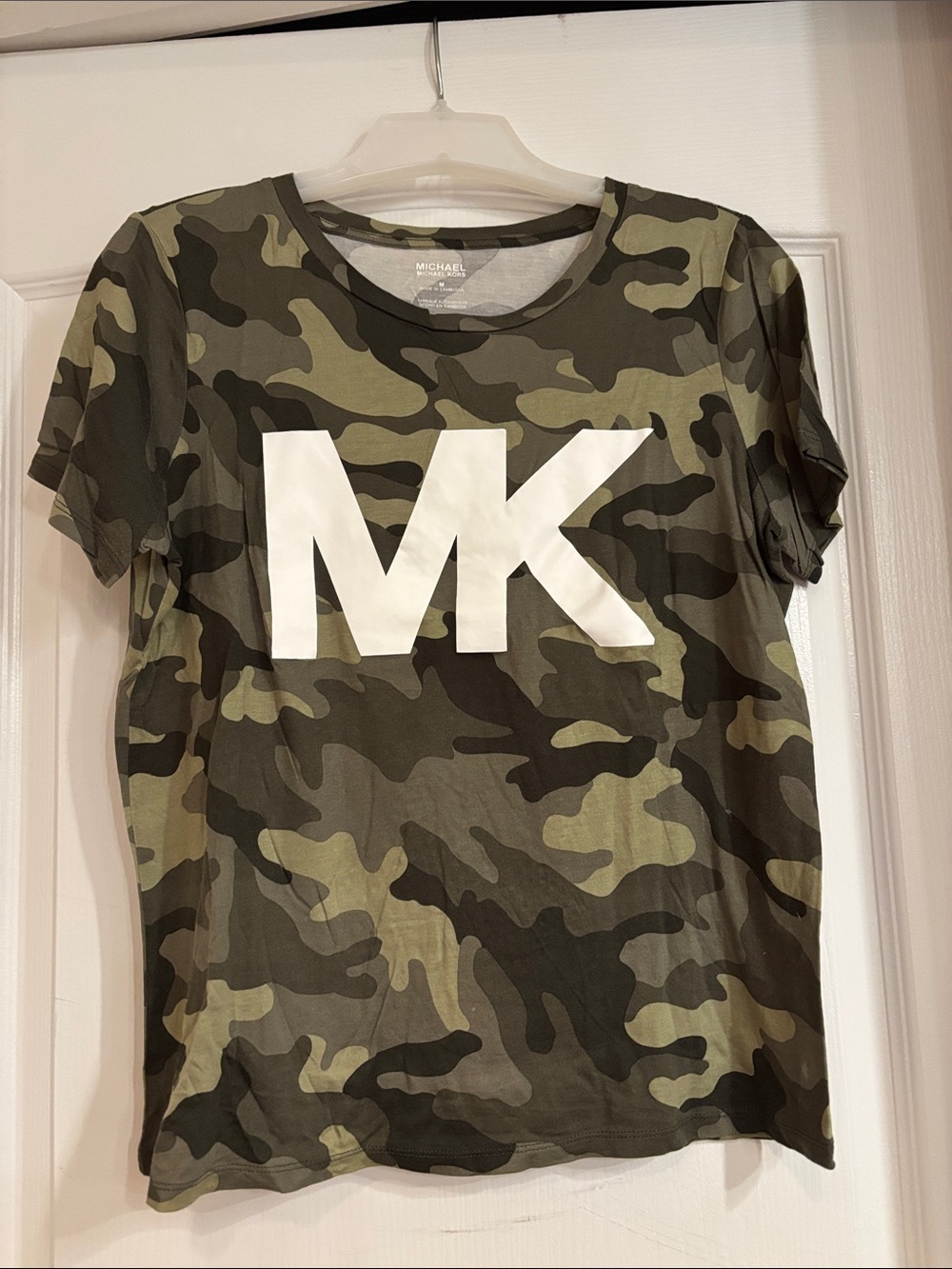 Michael Kors Kids Olive & Khaki Camo Tee with White MK Logo